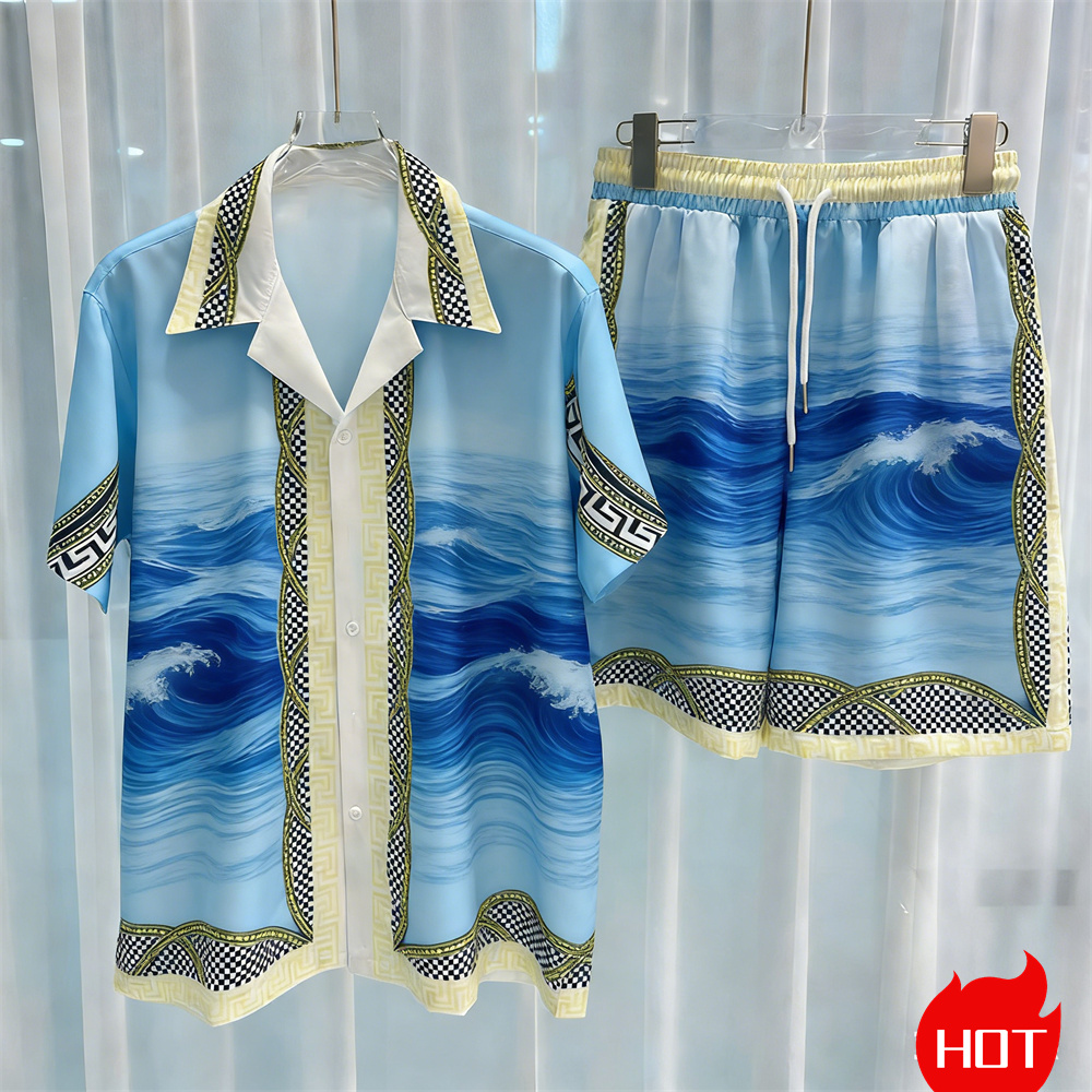Summer Clothing For A Beach - Summer Men's Shirt Sets Plants Pattern